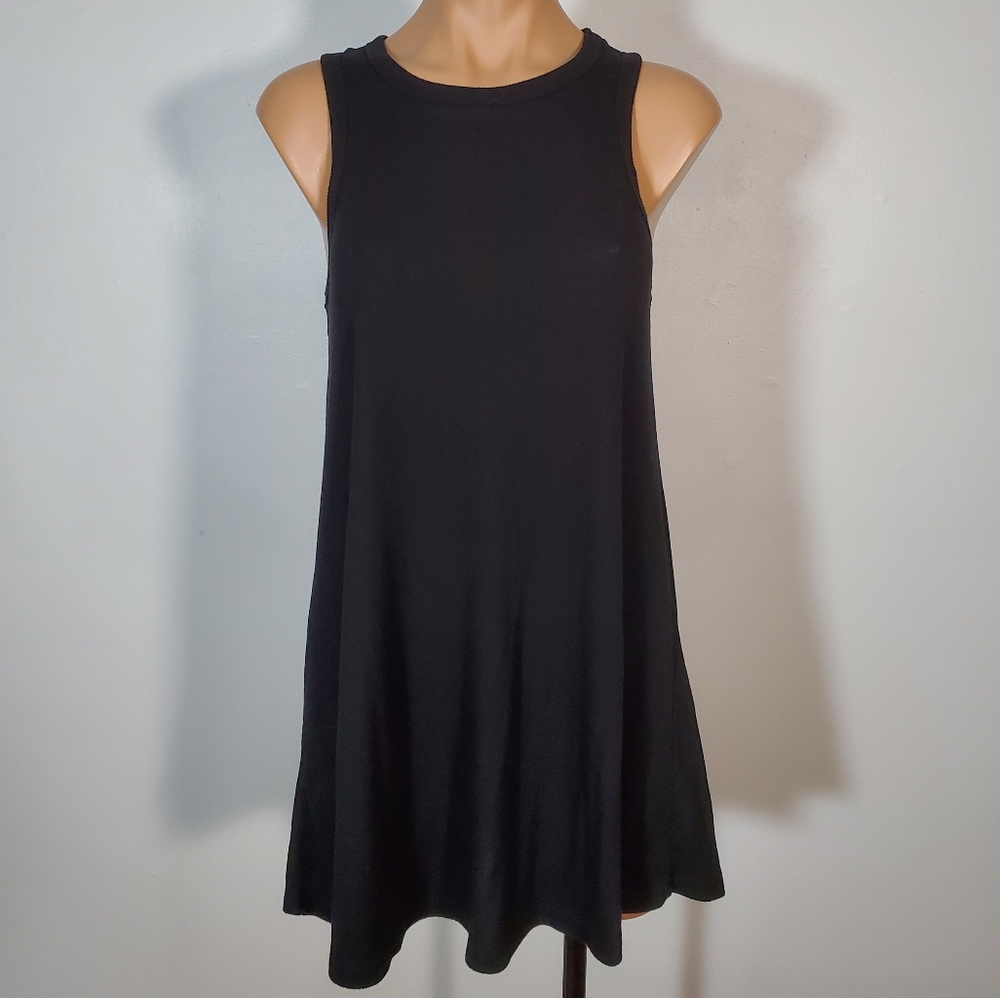 Forever 21 Black Ribbed Tank Top Racerback Swing Fit Flare Office Casual Dress